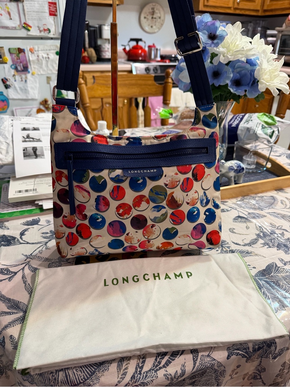 Longchamp Vintage Crossbody Bag with Multicolor Dot Print and Dustbag - Picture 2 of 8